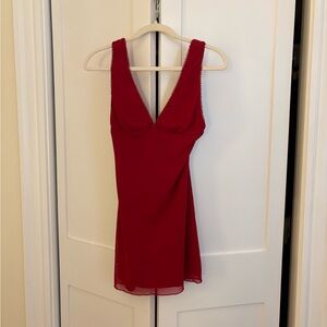 Cotton Candy Red V-Neck Mini Slip Dress